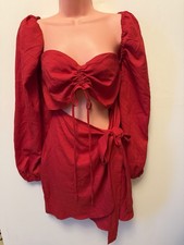 PrettyLittleThing Plus Women’s Red Cut Out Mini Dress UK 16 Long Sleeve Wrap