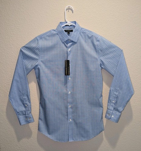 NWT Banana Republic Dress Shirt Mens Non Iron Camden Blue Plaid Button Up S - Picture 1 of 12