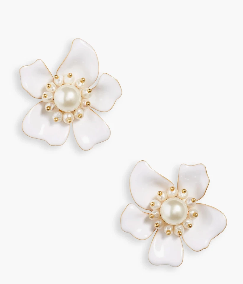 Kate Spade W1206 Gold-Tone Imitation & Freshwater Pearl Enamel Flower Studs - Image 2 of 4