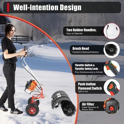 2.5HP 52cc Gas Power Sweeper Broom Driveway Turf Grass Cleaning Sweeping Machine