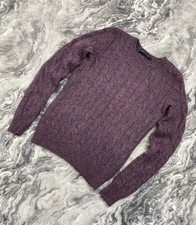 Polo Ralph Lauren Cable Knit Wool Cashemere Sweater Women Size M Purple