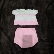 Vtg Soft Spun Baby Infant Clothes Pink Knit Novelty Sweater Top Set Sz 0-3 Mos