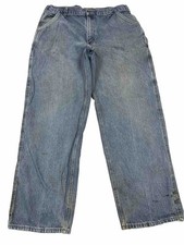 Carhartt Men's Blue Cotton Denim Loose Fit Carpenter Work Pants 38x32 Distressed