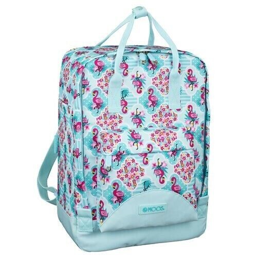 Mochila Asas Moos Flamingo Turquesa 38 cm
