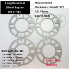4Pc Wheel Spacers 3mm Universal For 4x98 4x100 4x108 4x110 4x114.3 4x120 4x130