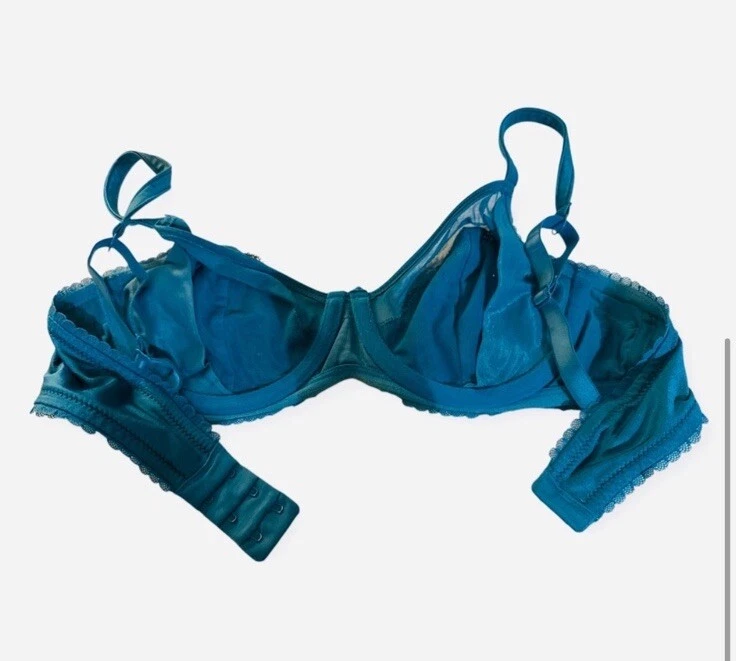 Jezebel Teal Underwire bra with Black Lace Overlay, Size 34D, Excellent Cond - Image 4 of 4