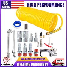 20 Pcs 1/4"x 25 Air Compressor Pump Tool Accessory Kit Coil Hose Blow Gun Tire