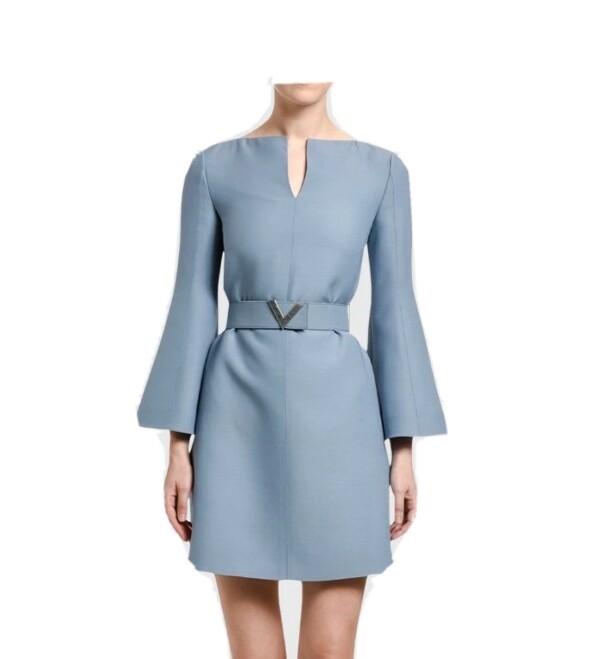 VALENTINO Wool-Silk Belted Bell-Sleeve Dress $3889