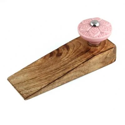 Stoppeur De Porte En Céramique En Forme De Fleur Rose En Bois - Photo 1/2