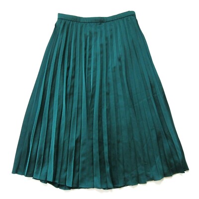 NWOT J.Crew Pleated Midi in Academic Green Satin A-line