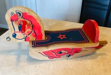 vtg Chadwick Miller Wooden Rocking Horse Wood 19”x 7"x11" Tall w bell on nose
