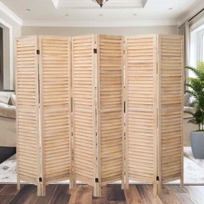 6/8 Panel Wood Room Divider 5.6FT Tall Folding Privacy Screen Louvered Partition