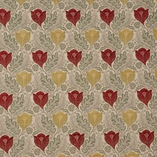 Image of Warwick Ashbee Vintage Fabric Gold Red Floral Tulip Curtains Upholstery Cushions