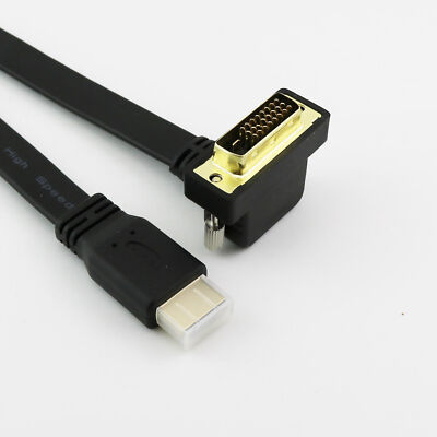 HDMI-compatible to DVI 24+1 Pin Right Angle Male Video Converter Flat Slim Cable