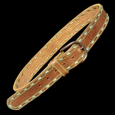 American Eagle Outfitters Brown Leather Green Stitching Western Belt - 37L