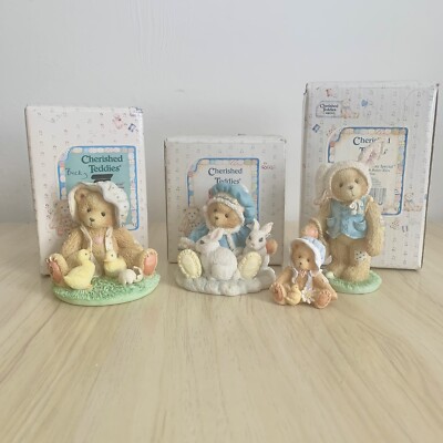 Cherished Teddies Ostern Konvolut 4 Peter Sonja Becky Bär Ornament Vintage Frühling