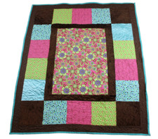 Brown Pink Teal Green Patchwork Baby Infant Girl Quilt Blanket Handmade Floral