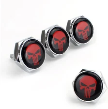 Pack-4 License Plate Screws Fastener Kit, Red Skull Aluminum Alloy Car anti Thef