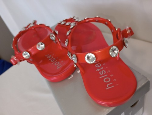 CUTE Red "Supermodel" HOLSTER Embellished Flat Sandals Sz 8 - Picture 2 of 7