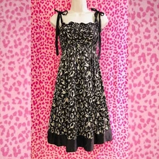 BEBE Smocked Tulip Print Tie Strap Silk DRESS size S 