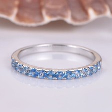 0.65 carat Natural Swiss Blue Topaz Half Eternity Band Ring in Sterling Silver