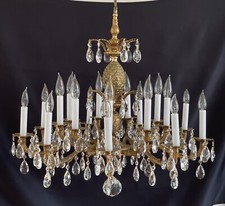 GRAND Antique Vintage French Brass Huge Double Pineapple Lead Crystal Chandelier