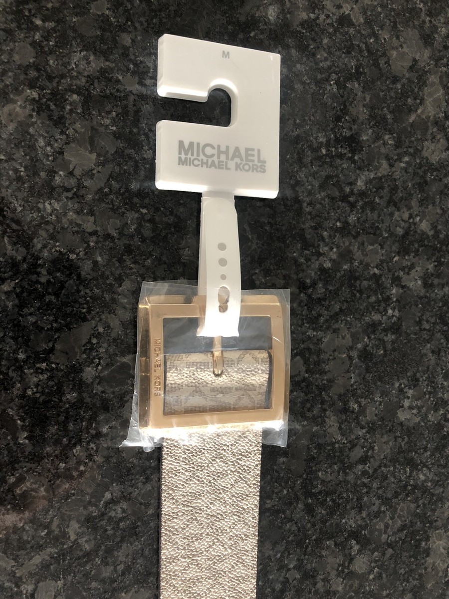 Michael Michael Kors White Woven Leather Belt With Gold Buckle Sz M MICHAEL KORS 553143C Women MK Signature Belt White Vanilla  main image 3