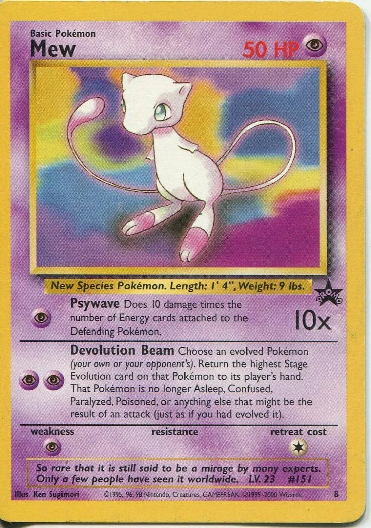 Mew Pokemon card black star promo 8. Nr Mint. WoTC first gen.