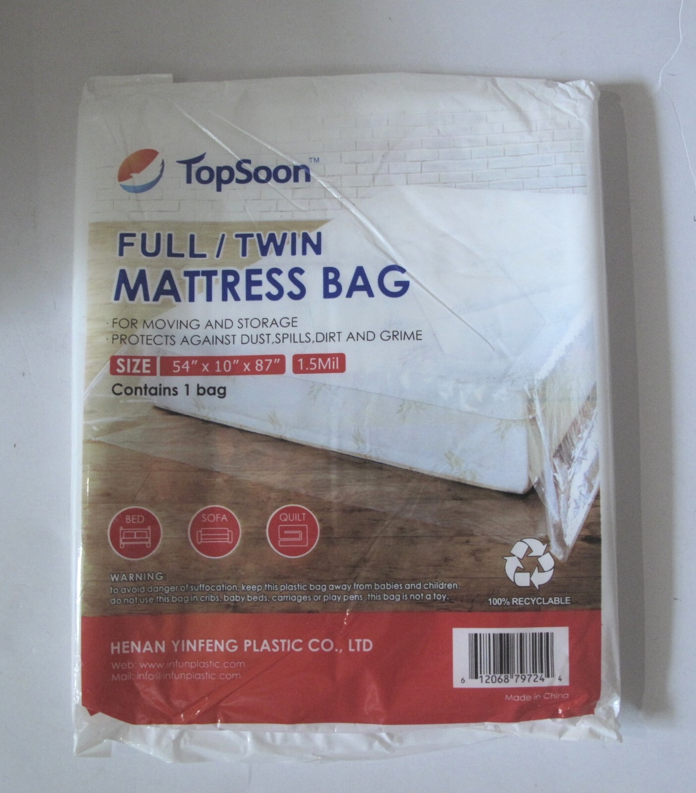 Mattress Storage / Disposal Bag Full/Twin Size 54" x 10" x 87"
