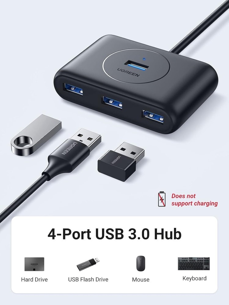 4-Port USB 3.0 Hub with 3ft Cable for High-Speed Data Transfer 4-Port USB 3.0 Hub with 3ft Cable for High-Speed Data Transfer