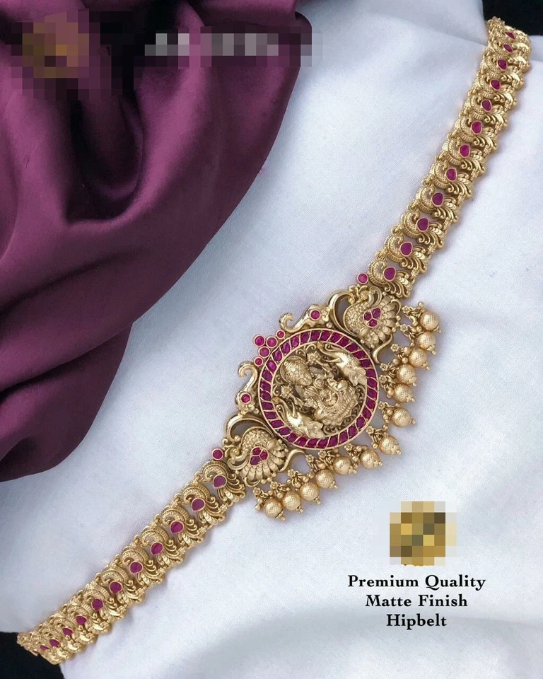 Cinturón de cintura enchapado en oro para boda del sur de la India de Bollywood joyería Kamar Bandh Foto 3 de 4