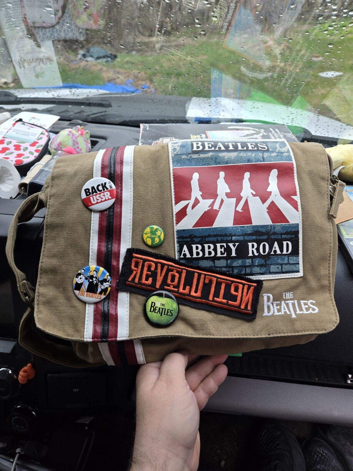 The Beatles Abbey Road Womens Crossbody Bag Purse Canvas With Pins