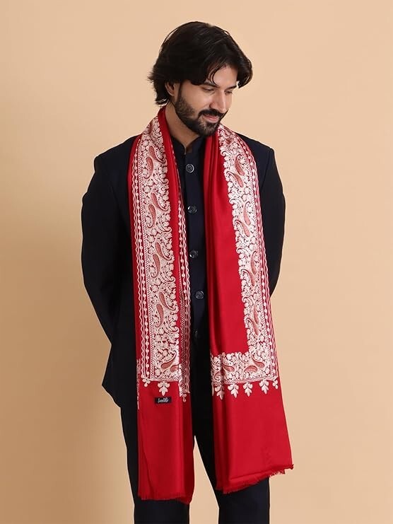 Kashmiri Embroidery Shawl/Stole for Men Pure Wool Light Weight