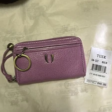 Tusk Leather Zip Coin Card Key Ring Case NWT Berry