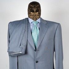 NWT 2750 Pal Zileri Pure Wool Striped Suit Azure 48US/58IT LONG