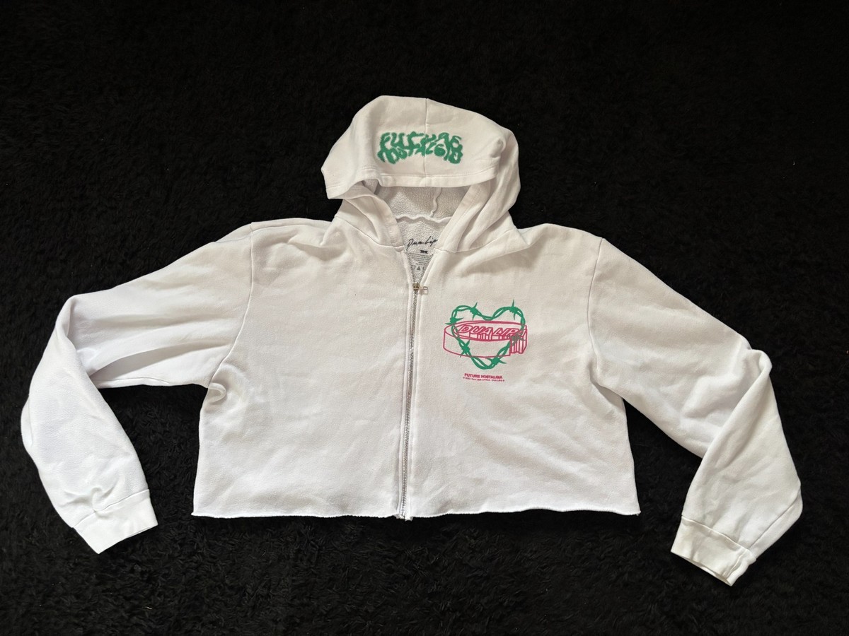 Dua Lipa Future Nostalgia Womens Cropped Full Zip Hoodie White