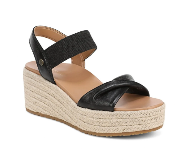 NEW VIONIC Women's Darla Espadrille Wedge Sandal - Black Leather