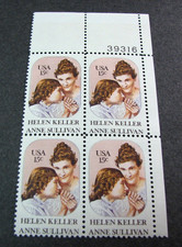 US Plate Block Stamps Scott# 1824 Helen Keller & Anne Sullivan 1980 MNH H381