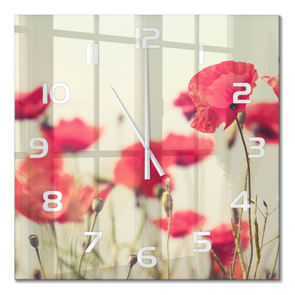 Wanduhr Aus GehäRtetem Glas Mit Leisem Uhrwerk Feldmohn WeißE Zeiger 60X60 Cm-image