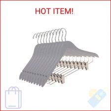 Quality Wooden Semi Curved Skirt Hangers with Clips, 10-Pack Smooth Solid Wood P