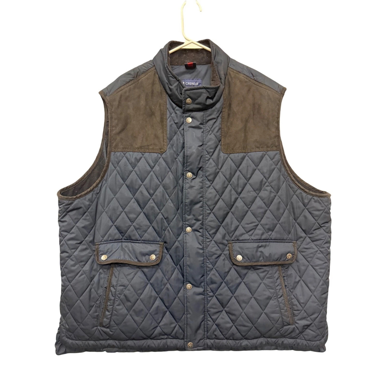 Cremieux Mens Navy Blue Quilted Vest Faux Suede Trim Fleece Lined 3XB Big & Tall