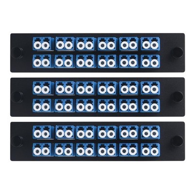 3pcs LGX Fiber Patch Panel, 12 Singlemode Blue Duplex LC Adapters, 24 Ports