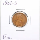 1912-S 1C Lincoln Wheat Cent in Fine Condition #6672