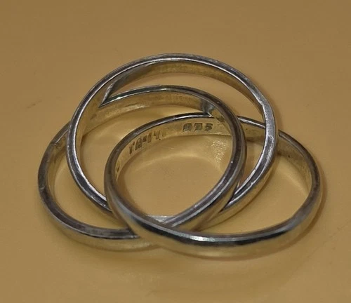 ~VINTAGE~"TAXCO"~MEXICO~"925"~STERLING~SILVER~TRIPLE~BAND~PUZZLE~RING~SIZE~8.5~