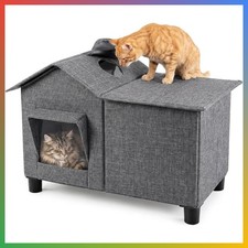Outdoor Cat House Weatherproof Elevated Cat Bed Large Grey 23.6 x 13.4 x 15.35