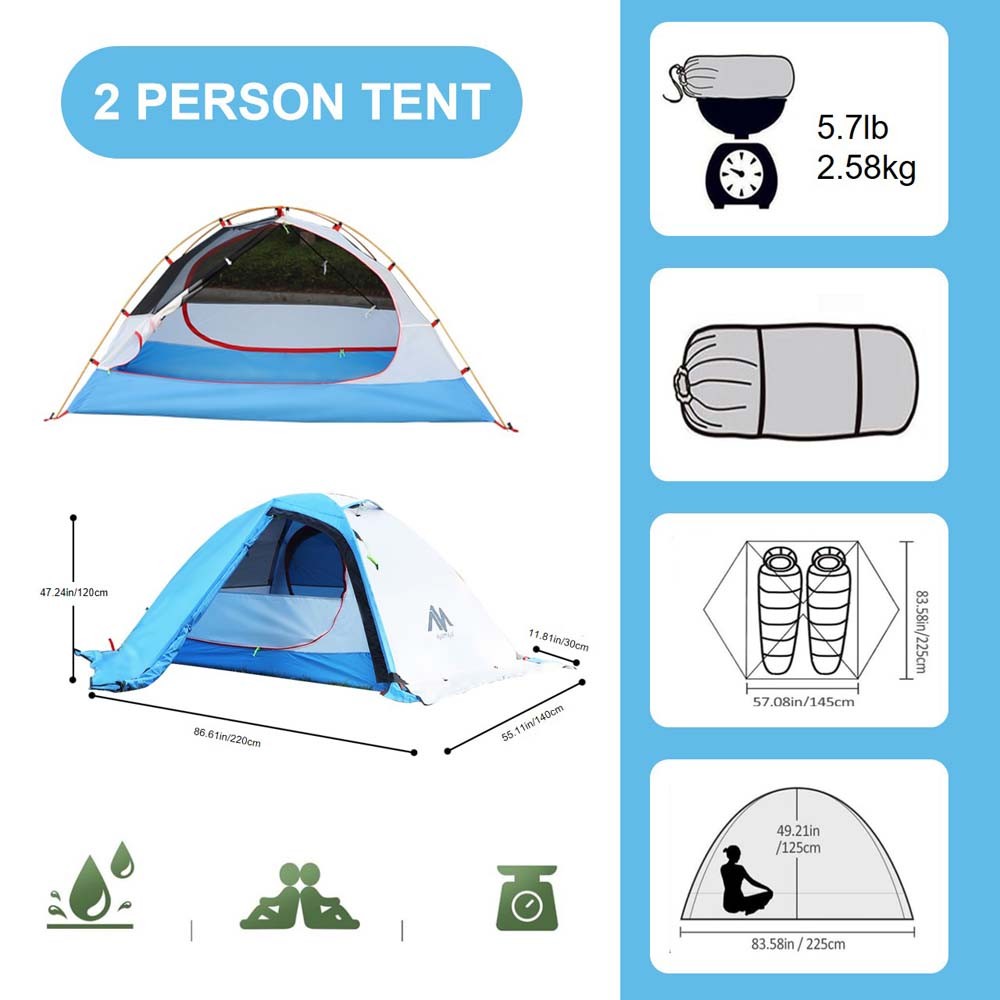4 Season Double Layer Waterproof Tent 2 Person Ultralight fr Camping Backpacking