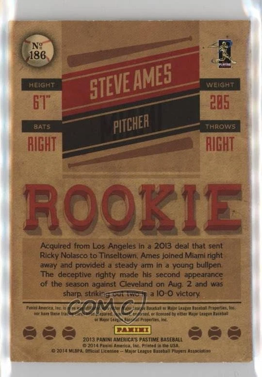 2013 Panini America's Pastime Rookies Green /10 Steve Ames #186 - Image 2 of 2