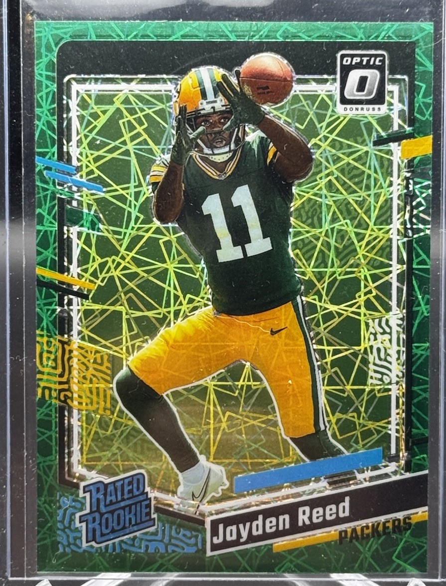 Jayden Reed 2023 Donruss Optic Green Velocity Prizm Rated Rookie #239 Packers
