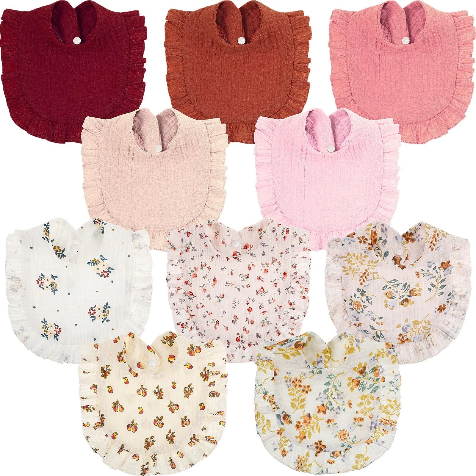 10 Pcs Large Muslin Baby Girl Bibs Drool Teething Bibs Lap Shoulder for Boy G...
