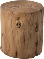Outdoor Stump Side Table, Faux Wood Concrete, Round Accent Drum, Light Brown